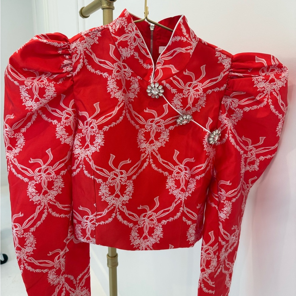 Red Embellished Women's Top